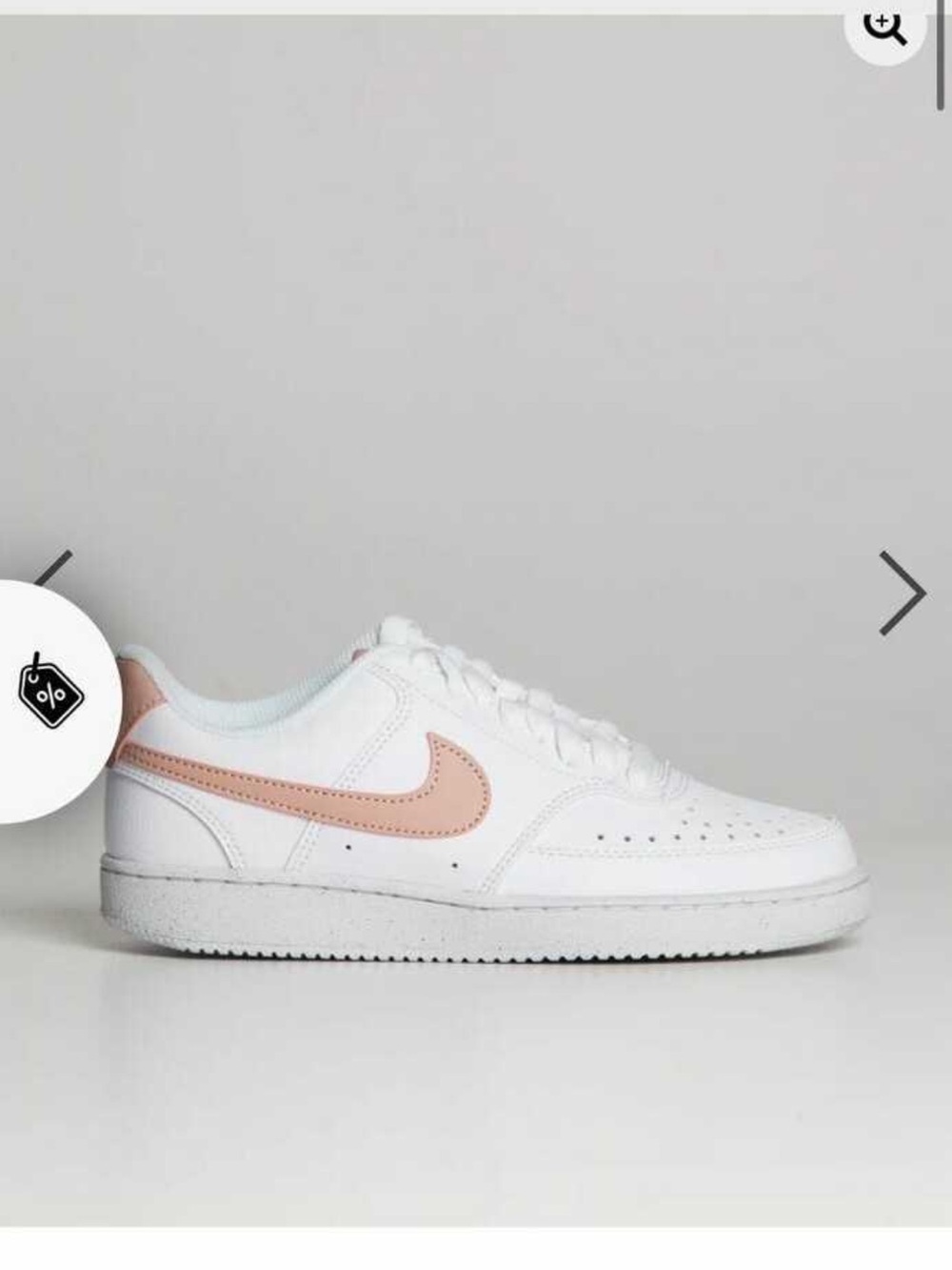 Nike White Low-Top Sneakers with Blush Pink Swoosh